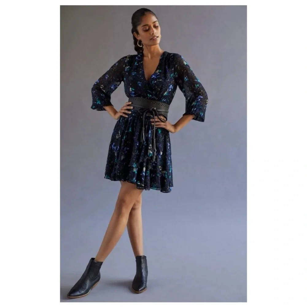 NWOT Anthropologie Ruched Floral Mini Dress  Size XS
